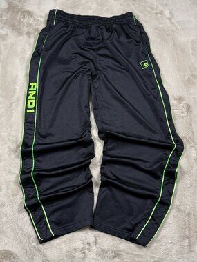 Y2K AND1 Snap Away Warm Up Track Pants Mens Black /Green Polyester XL